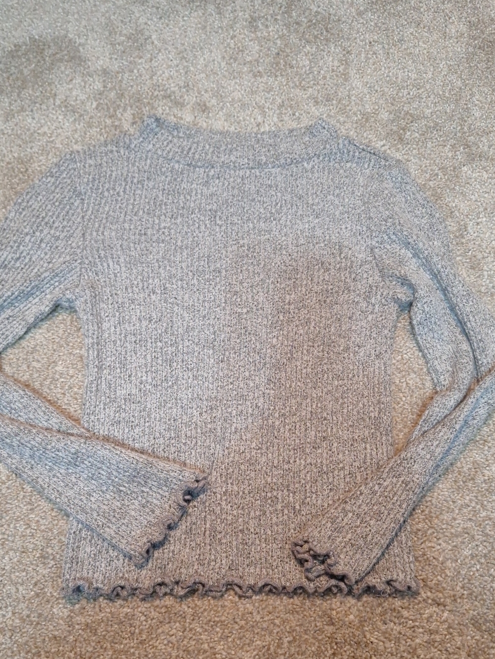 wonder nation Heather Gray Ribbed Crew Sweater with Lettuce Edge